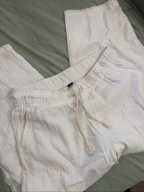 Women’s White Linen Drawstring Pants